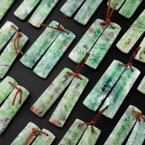 Natural African Green Chrysoprase Rectangle Earring Pair Drilled Matched Gemstone Beads
