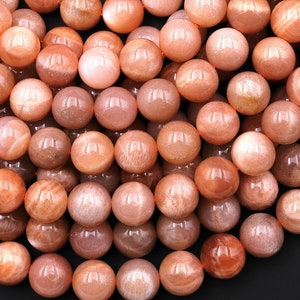 Natürliche Pfirsich Mondstein 4 mm 6 mm 8 mm 10 mm runde Perlen 15,5 &quot;Strang