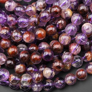 Cuentas redondas de cacoxenita amatista fantasma natural Super 7 Crystal Element de 4 mm, 6 mm, 8 mm, 9 mm, 10 mm y 12 mm, piedra curativa potente, tira de 15,5"