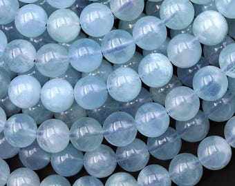 AAA Natural Blue Aquamarine 7mm 8mm 9mm 10mm Smooth Round Beads Real Genuine Gemstone Birthstone 15.5" Strand