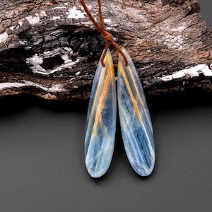Natural Argentina Lemurian Aquatine Blue Calcite Teardrop Earring Pairs Drilled Matched Earring Gemstone Beads Orange Yellow Calcite