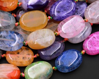 Multicolor Colorful Rainbow Agate Beads Oval 15.5" Strand