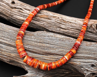 AAA Graduated Natural Orange Red Spiny Oyster Thin Rondelle Heishi Beads Gemstone 15.5" Strand