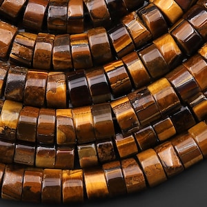 Natural Tiger&#39;s Eye 8mm Heishi Rondelle Beads 15.5&quot; Strand