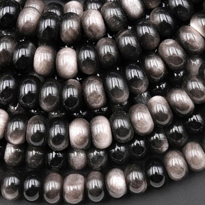 AAA Natural Silver Obsidian Smooth Rondelle Beads 8mm 15.5&quot; Strand