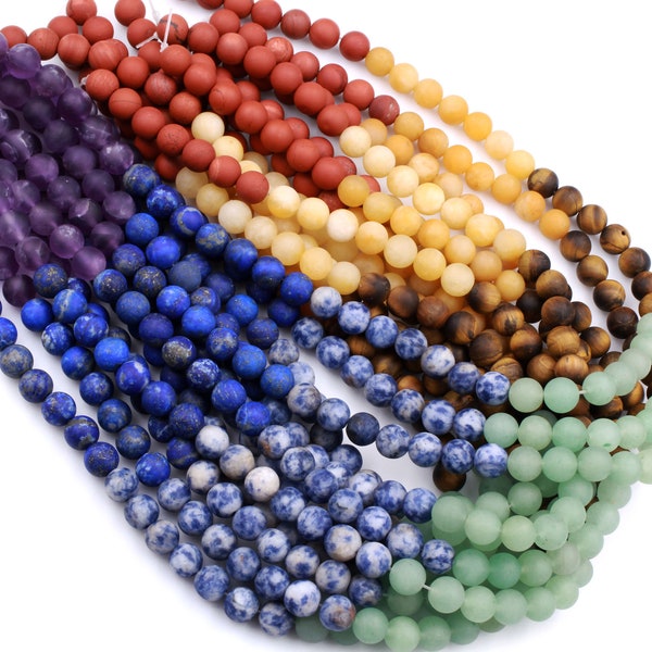 Matte Natural Chakra 4mm 6mm 8mm Round Beads Gemstone Amethyst Lapis Sodalite Aventurine Tiger's Eye Yellow Jade Red Jasper 15.5" Strand