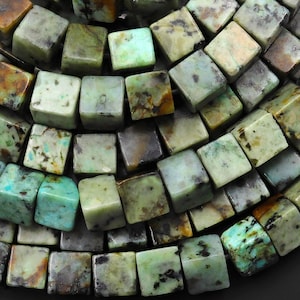 Contas de cubo de turquesa africana natural de 6 mm, fio de 15,5 pol.