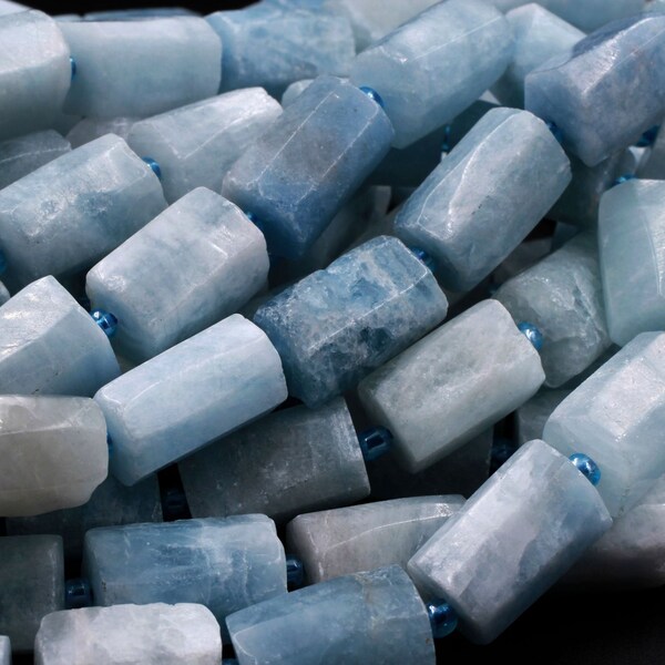 Mat Faceted Bleu Naturel Aigue-marine Gemstone Tube Cylindre Perles 16 « Strand
