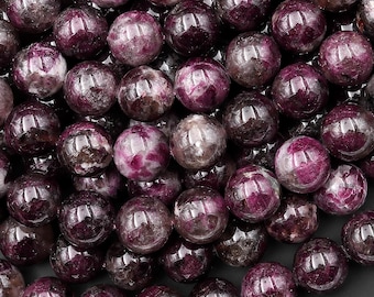 Natural Rubellite Tourmaline 10mm 12mm 14mm Smooth Round Beads 15.5" Strand