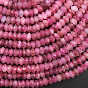 Faceted Natural Pink Tourmaline Thin Rondelle 4mm Beads Laser Diamond Cut Gemstone 15.5&quot; Strand