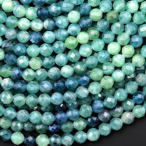 AAA Rare Faceted Natural Bicolor Blue Green Kyanite 3mm 4mm 5mm 6mm Round Beads 15.5&quot; Strand