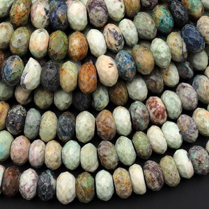 Natural Peruvian Chrysocolla Turquoise Faceted Rondelle Beads 9mm 10mm 15.5&quot; Strand