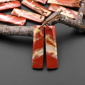 Natural Red River Jasper Rectangle Earring Pair Cabochon Cab Pair Drilled Matched Earrings Bead Pair