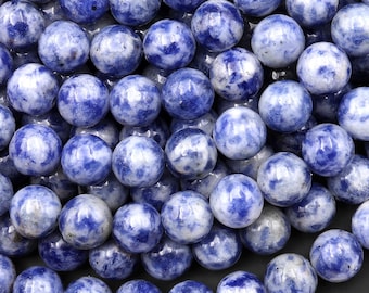 Natural Blue Sodalite 4mm 6mm 8mm 10mm Round Beads White Spots 15.5" Strand