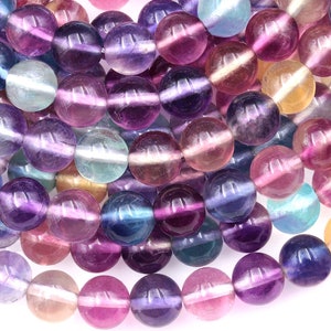 AAA Naturlig Regnbågsfluorit Slät 4 mm 6 mm 8 mm Runda Pärlor Extra Genomskinlig Lila Rosa Grön Ädelsten 15,5" Sträng