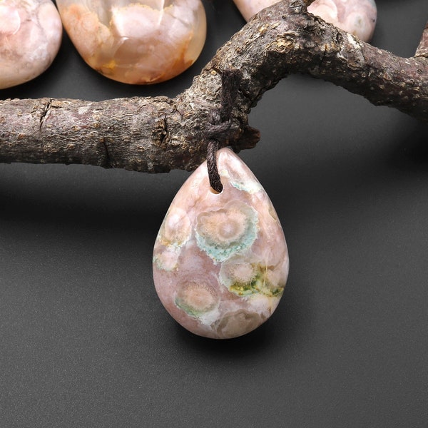 AAA Natural Cherry Blossom Agate Teardrop Gemstone Pendant Aka Flower Agate