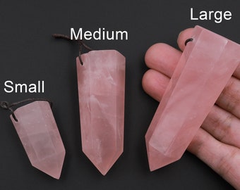 Natural Madagascar Pink Rose Quartz Obelisk Point Pendant Side Drilled Gemstone Crystal Tower Pendulum