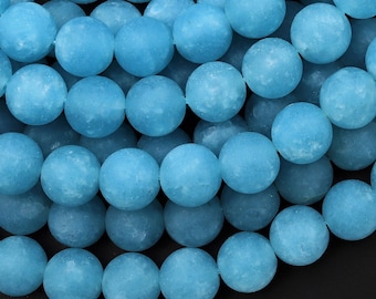 Matte Blue Aqua Stone "Aquamarine" Smooth Round Beads 4mm 6mm 8mm 10mm 12mm 15.5" Strand