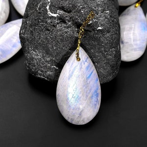 Natural Rainbow Moonstone Teardrop Pendant Drilled Gemstone Focal Bead