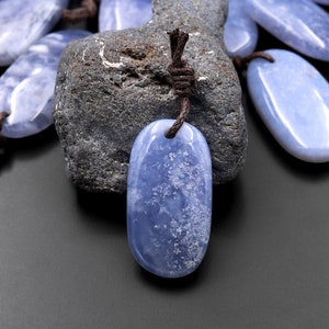 Natural Blue Chalcedony Oval Pendant Bead Drilled Gemstone