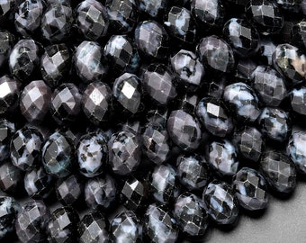 AAA Faceted Natural Indigo Gabbro 6mm 8mm Rondelle Beads Aka Mystic Merlinite 15.5" Strand
