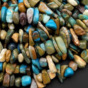 Real Natural Peruvian Blue Opal Freeform Chip Pebble Nugget Beads Gemstone 15.5&quot; Strand