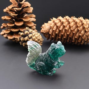 Hand-Carved Natural Fluorite Squirrel Figurine Crystal Miniature A3