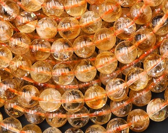 AAA Natural Golden Citrine 4mm 6mm 8mm 10mm Smooth Round Beads Gemstone 15.5" Strand B4349
