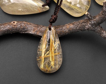 Natural Golden Rutilated Rutile Quartz Teardrop Pendant