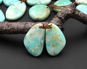 Natural Madagascar Amazonite Freeform Earring Pair Drilled Matched Gemstone Beads