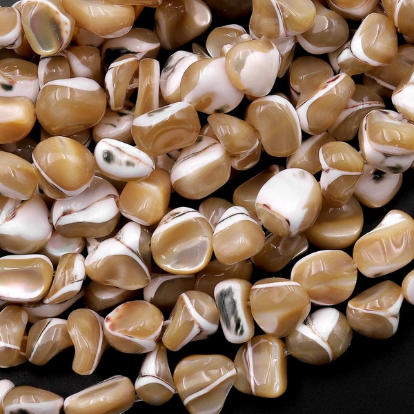 Natural Brown Mother of Pearl Beads Iridescent Shell 15.5" Strand