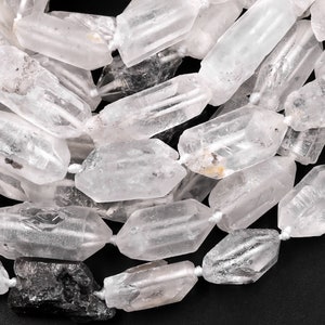 Natural Raw Rough Tibetan Quartz Beads Drilled Double Terminated Points Freeform Real Natural Crystal 15.5&quot; Strand