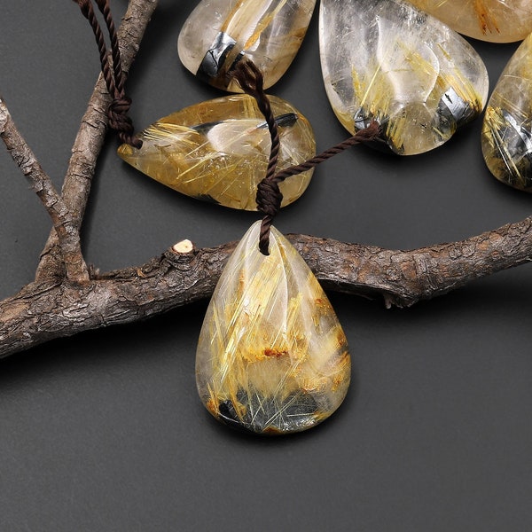 Natural Titanium Golden Hematite Rutilated Rutile Quartz Teardrop Pendant