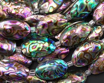 AAA Large Natural Abalone Shell Beads Puffy Oval Nugget Nuggets 15.5" Strand