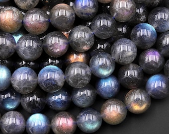 AAA Natural Rainbow Blue Golden Purple Red Orange Green Labradorite 6mm 8mm 10mm Round Beads 15.5" Strand