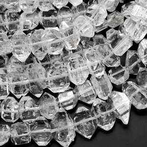 Extremely Rare AAA Grade Super Clear Natural Herkimer Diamond Quartz Flat Beads 8mm 10mm 12mm 12mm Double Pointed Quartz 16" Strand