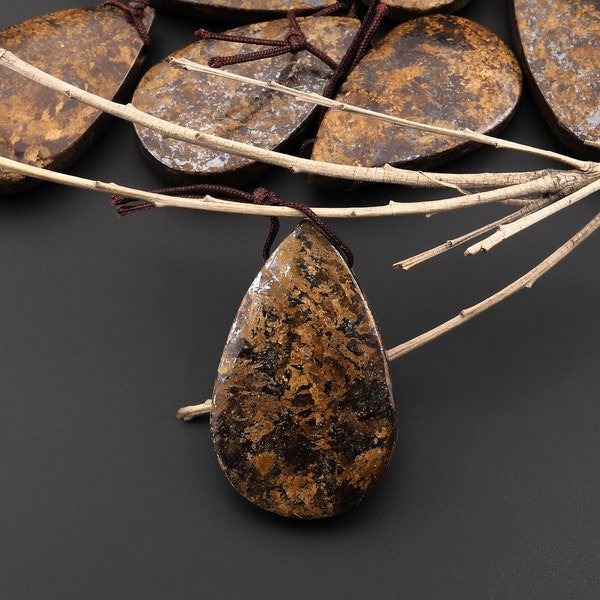 Natural Bronzite Teardrop Side Drilled Pendant Focal Bead