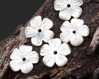 Hand Carved Center Drilled Natural White Mother of Pearl Flower