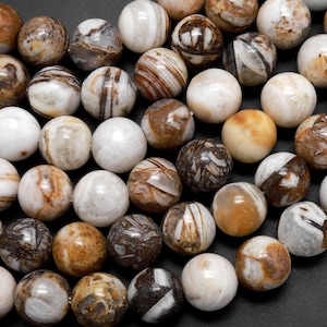 Natural Petrified Wooden Opal Beads 4mm 6mm 8mm 10mm Round Beads Earthy Beige Brown Yellow Gray Natural Stone 15.5" Strand