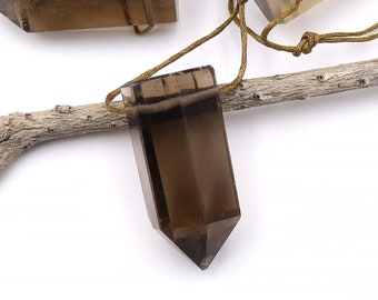 Colgante de cuarzo ahumado natural con punta perforada lateral, péndulo de torre, piedra preciosa, cristal focal
