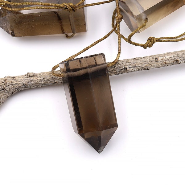 Natural Smoky Quartz Pendant Side Drilled Point Tower Pendulum Gemstone Crystal Focal Bead