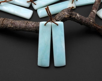 Drilled Natural Blue Amazonite Earring Pair Matched Drilled Gemstone Rectangle Beads