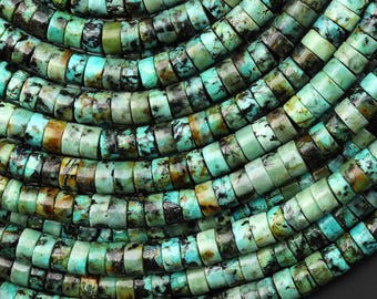 AAA Natural Blue Green African Turquoise Heishi Beads 4mm 6mm 8mm Gemstone 15.5" Strand
