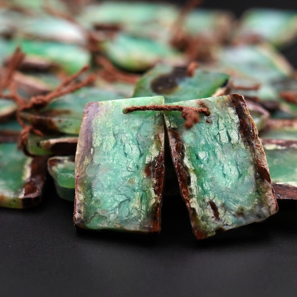 Drilled Natural Australian Chrysoprase Earring Pair Freeform Matched Gemstone Beads