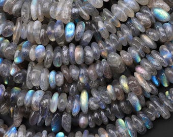 Natural Labradorite Smooth Freeform Rondelle 8mm Beads Gemstone 15.5" Strand