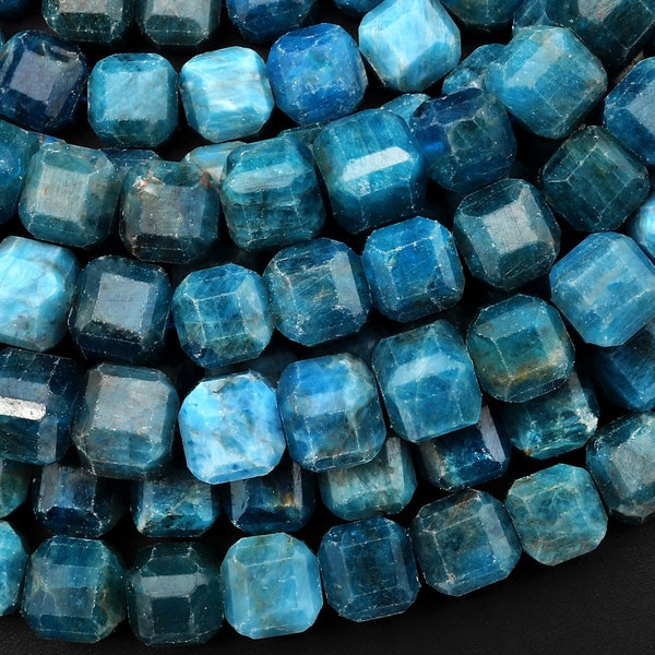 AA Natural Blue Apatite Faceted 8mm Dice Cube Beads 15.5" Strand