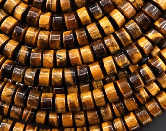 AAA Natural Tiger's Eye 7mm 8mm Heishi Rondelle Wheel Beads 15.5" Strand