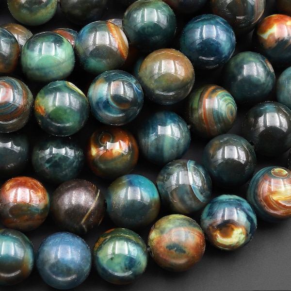 Teal Green Blue Sunset Orange Aqua Terra Agate 10mm Round Beads 14" Strand