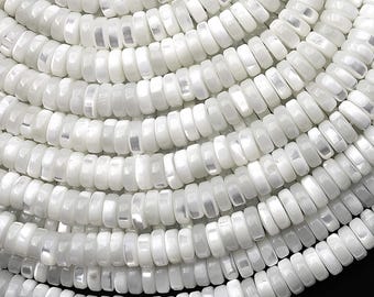 Cuentas Heishi Rondelle de nácar blanco natural AAA de 3 mm, 4 mm, 6 mm y 8 mm, hebra de 15,5 pulgadas.