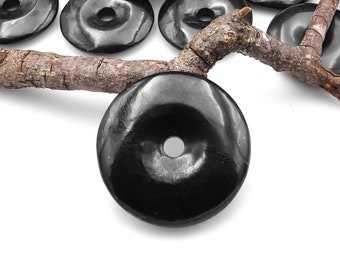 Genuine Natural Shungite Donut Pendant 30mm 40mm High Quality Black Lustrous Gemstone from Russia